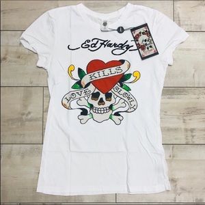 White Only Large - Ed Hardy T-shirts “Love Kills”